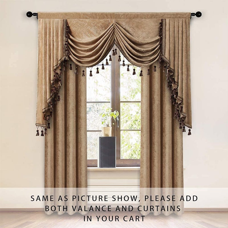 ELKCA Thick Chenille Curtains Valance for Living Room Coffee Waterfall Valance for Bedroom, Rod Pocket (Coffee, W59 Inch, 1 Panel) - Image 4